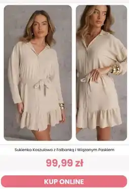 Renee Sukienka koszulowa z falbanką i wiązanym paskiem Reneé oferta