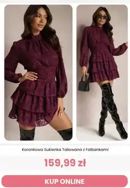 Renee Koronkowa sukienka taliowana z falbankami Reneé oferta
