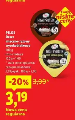 Lidl Deser mleczno-ryżowy wysokobiałkowy Pilos oferta