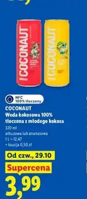 Lidl Woda kokosowa 100% tłoczona z młodego kokosa arbuzowa Coconaut oferta
