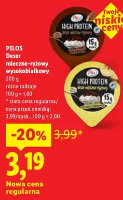 Lidl PILOS Deser mleczno-ryżowy wysokobiałkowy oferta