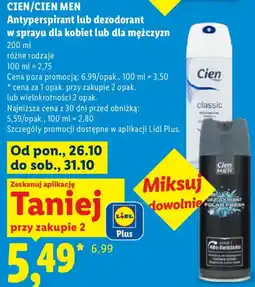 Lidl Cien/Cien Men Antyperspirant lub dezodorant w sprayu dla kobiet lub dla mężczyzn oferta