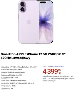 Media Expert Smartfon APPLE iPhone 17 5G 256GB 6.3 120Hz Lawendowy oferta