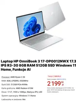 Media Expert Laptop HP OmniBook 3 17-DP0012NWX 17.3 IPS R3-30 8GB RAM 512GB SSD Windows 11 Home oferta