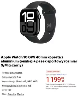 Media Expert Apple Watch 10 GPS 46mm koperta z aluminium (onyks) + pasek sportowy rozmiar S/M (czarny) oferta