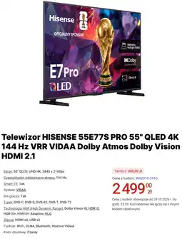 Media Expert Telewizor HISENSE 55E77S PRO 55 QLED 4K 144 Hz VRR VIDAA Dolby Atmos Dolby Vision HDMI 2.1 oferta