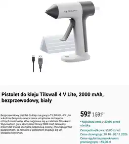 Biedronka Pistolet do kleju Tilswall 4 V Lite, 2000 mAh, bezprzewodowy, biały oferta