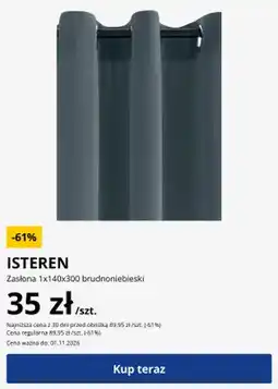 JYSK Zasłona Isteren 1x140x300 brudnoniebieski oferta