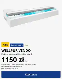 JYSK Materac piankowy 80x200 cm twardy Wellpur Vendo oferta