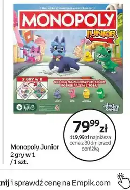 Empik Gra Monopoly Junior 2 gry w 1 Hasbro Gaming oferta