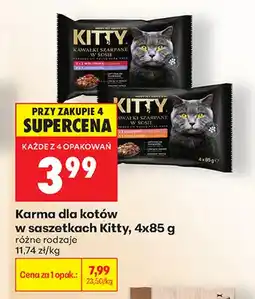 Biedronka Karma dla kotów w saszetkach kawałki szarpane w sosie z wołowiną i z jagnięciną Kitty 4-pak oferta