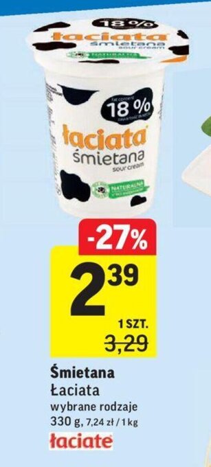 Intermarche Śmietana Łaciata 330g oferta