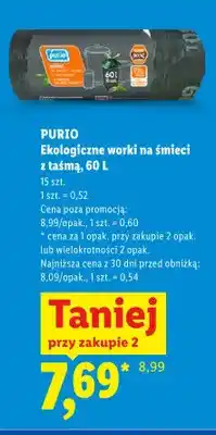 Lidl Ekologiczne worki na śmieci z taśmą 60 l Purio oferta