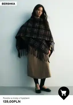 Bershka Poncho w kratę z frędzlami Bershka oferta