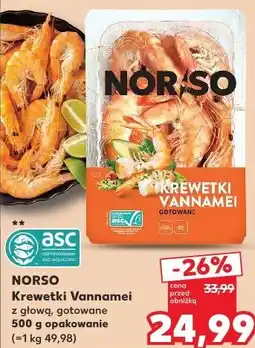 Kaufland Krewetki Vannamei z głową, gotowane Norso oferta