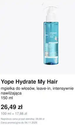Rossmann Yope Hydrate My Hair mgiełka do włosów, leave-in, intensywnie nawilżająca oferta