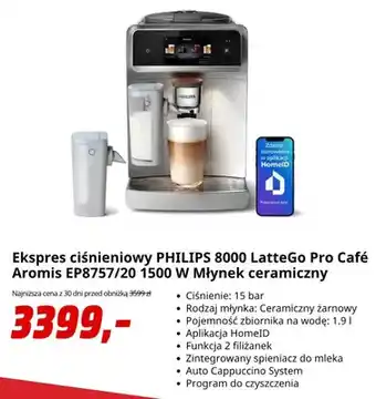 Ekspres ciśnieniowy Philips 8000 LatteGo Pro Café Aromis EP8757/20 młynek ceramiczny