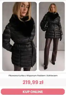 Pikowana kurtka z wiązanym paskiem i kołnierzem Reneé