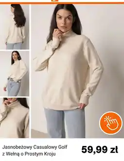 Born2be Jasnobeżowy Casualowy Golf z Wełną o Prostym Kroju oferta
