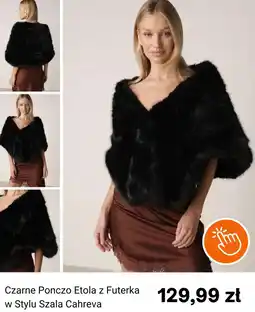 Born2be Czarne Ponczo Etola z Futerka w Stylu Szala Cahreva oferta