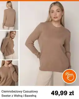 Born2be Ciemnobeżowy Casualowy Sweter z Wełną i Bawełną oferta