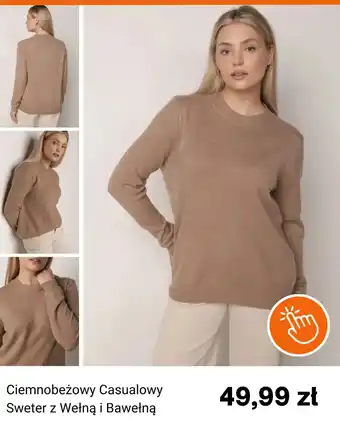 Ciemnobeżowy Casualowy Sweter z Wełną i Bawełną