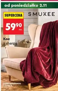 Biedronka Koc z sherpą SMUKEE oferta