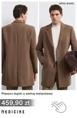 Medicine Płaszcz męski z wełną melanżowy Medicine oferta