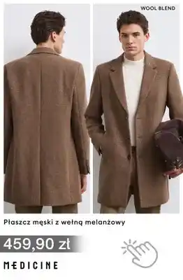 Płaszcz męski z wełną melanżowy Medicine