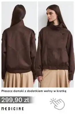 Płaszcz damski z dodatkiem wełny w kratkę Medicine