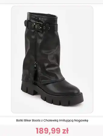 Botki Biker Boots z Cholewką Imitującą Nogawkę