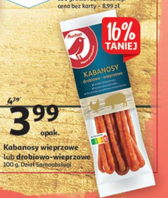 Auchan Kabanosy wieprzowe lub drobiowo-wieprzowe 100g oferta