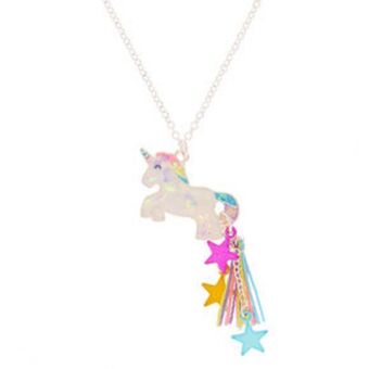 Claire's Silver unicorn star tassel pendant necklace oferta