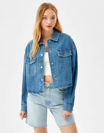 Bershka Krótka koszula jeansowa oferta