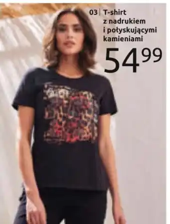 BonPrix T-shirt z nadrukiem i połyskującymi kamieniami oferta