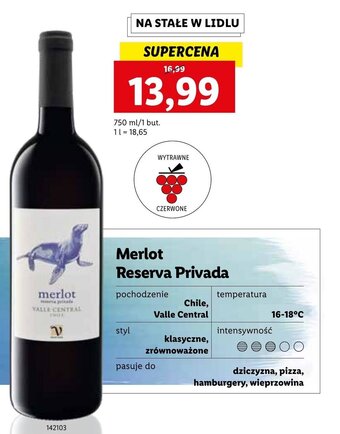 Lidl Merlot Reserva Privada 750ml oferta