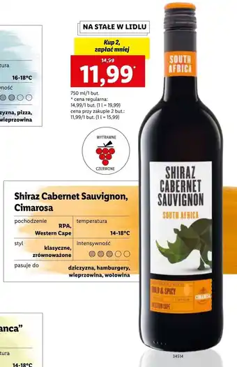 Lidl Shiraz Cabernet Sauvignon Cimarosa 750ml oferta