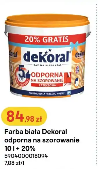 Castorama Farba biała Dekoral odporna na szorowanie 10l + 20% oferta