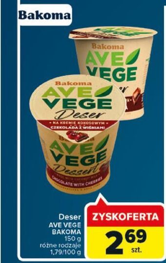 Carrefour Deser na kremie kokosowym czekolada z wiśniami Bakoma Ave Vege oferta