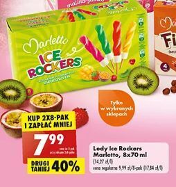 Biedronka Lód waniliowy w polewie kiwi x2 + mango-marakuja truskawka wiśnia Marletto Ice Rockers oferta
