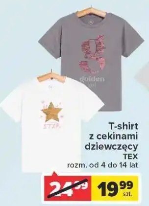 Carrefour T-shirt dziewczęcy z cekinami 4-14 lat Tex oferta