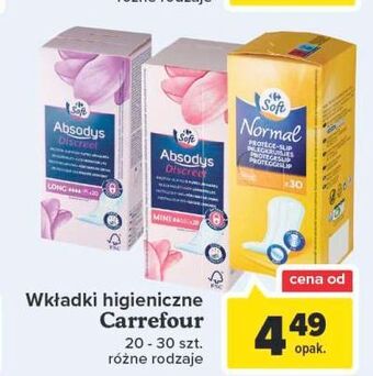 Carrefour Wkładki higieniczne long Carrefour Soft oferta
