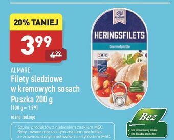 ALDI Filety śledziowe w kremie pomidorowym Almare Seafood oferta