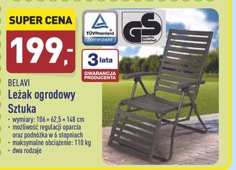 ALDI Leżak ogrodowy 106 x 62.5 148 cm Belavi oferta