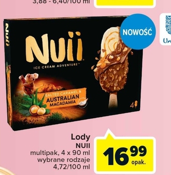 Carrefour Nuii Lody waniliowe ze słonym sosem karmelowym z kawałkami orzechów makadamia 360 ml (4 sztuki) oferta