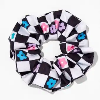 Claire's Medium black & white check daisy hair scrunchie oferta