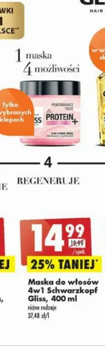 Biedronka Maska do włosów babassu nut oil Gliss Kur Protein+ oferta