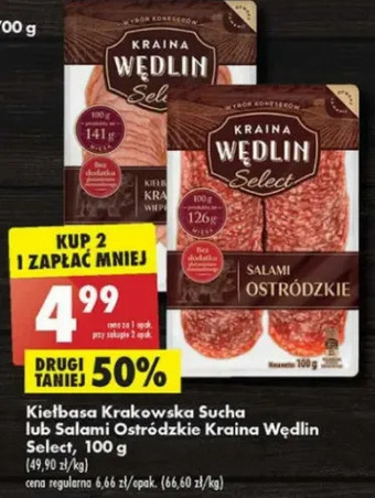 Biedronka Kiełbasa krakowska sucha Kraina Wędlin Select oferta