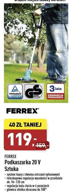 ALDI Podkaszarka do trawy 20v Ferrex oferta