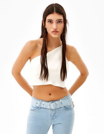 Bershka Asymetryczny krótki top z satyny z udrapowaniem oferta